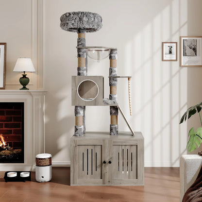 66.9" Modern Cat Tower With Storage Scratching Post Multi-Layer