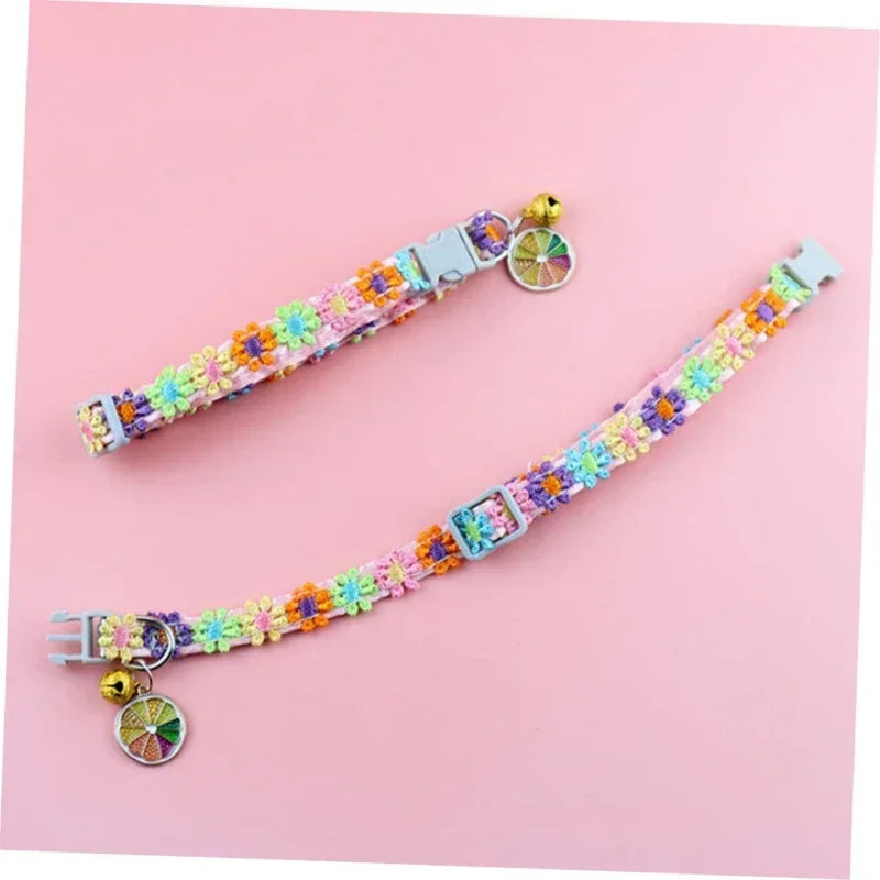 Fashion Flower Cat Collar With Bell Adjustable
