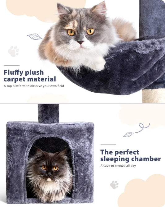 Adjustable Cat Climbing Tower Scratching Posts, Condo
