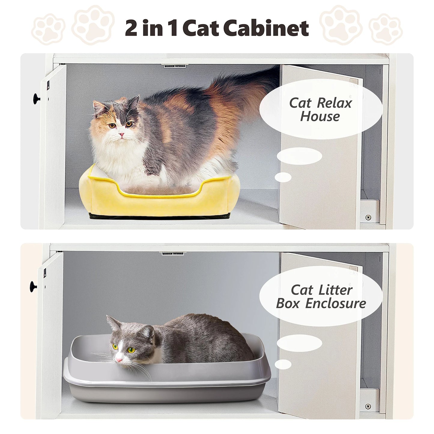 Cat Litter Box Enclosure w/ 3 Shelves and Doors