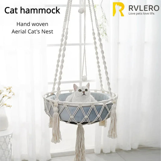 Hammock Hand Woven Cotton Rope Cats Hanging Basket