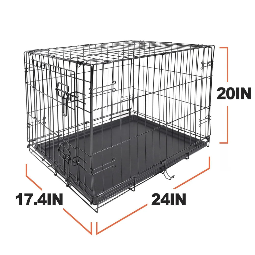 Single Door Folding Dog Crate Durable Metal Frame