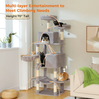 180cm Multi-Level Cat Tower, 9 Scratching Areas,Plush Hammock