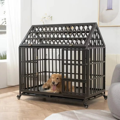 Heavy Duty Dog Cage with Roof  Feeding Door