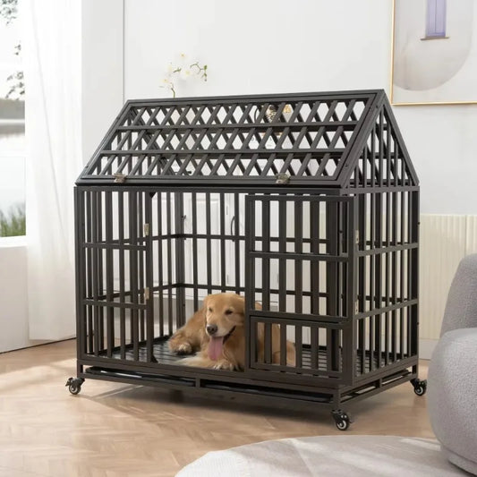 Heavy Duty Dog Cage with Roof  Feeding Door