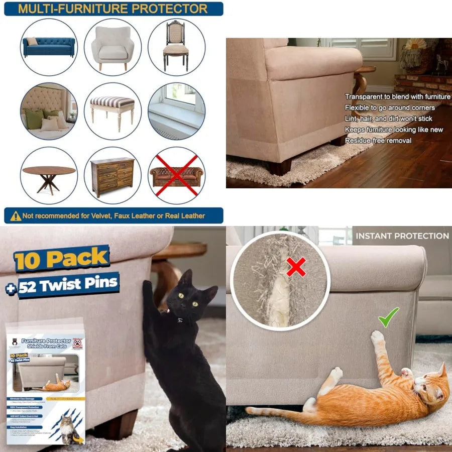 Ultra Clear Anti Cat Scratch Shields 10 Pack, Protects Furniture