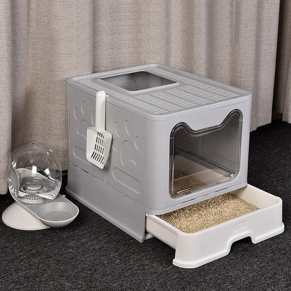 XXL Large Foldable Cat Litter Box Front Entry