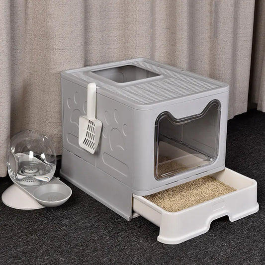 XXL Large Foldable Cat Litter Box Front Entry