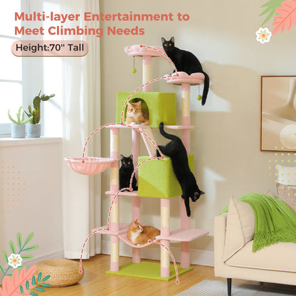 180cm Multi-Level Cat Tower, 9 Scratching Areas,Plush Hammock