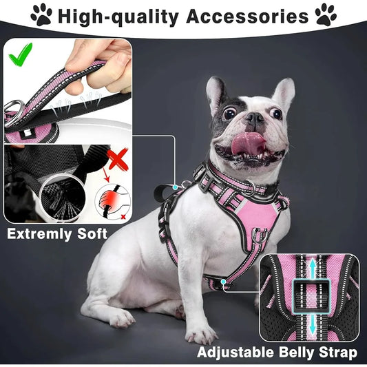 Reflective No Pull Pet Harness Collar Leash Set