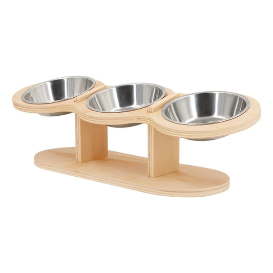 3 Bowls in 1 Feeding & Watering Raised Wood Brackets