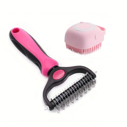 Dual-Sided Pet Grooming Brush, Deshedding, Detangling Tool