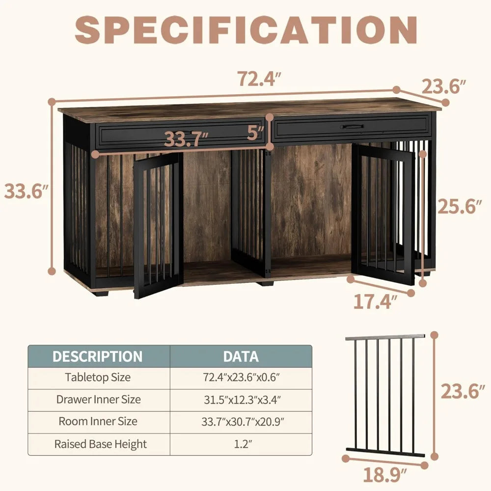 Furniture for 2 Dogs, 72.5" Indoor Heavy Duty