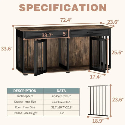 Furniture for 2 Dogs, 72.5" Indoor Heavy Duty