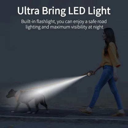 Automatic Retractable Dog Leash Led Flashlight Durable Adjustable