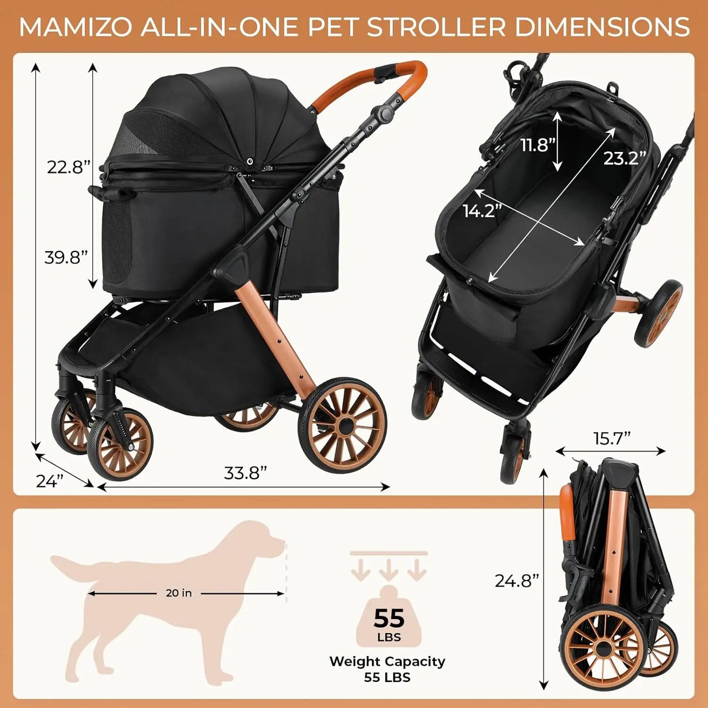 Foldable Stroller/Up to 55 Lbs/Height-Adjustable