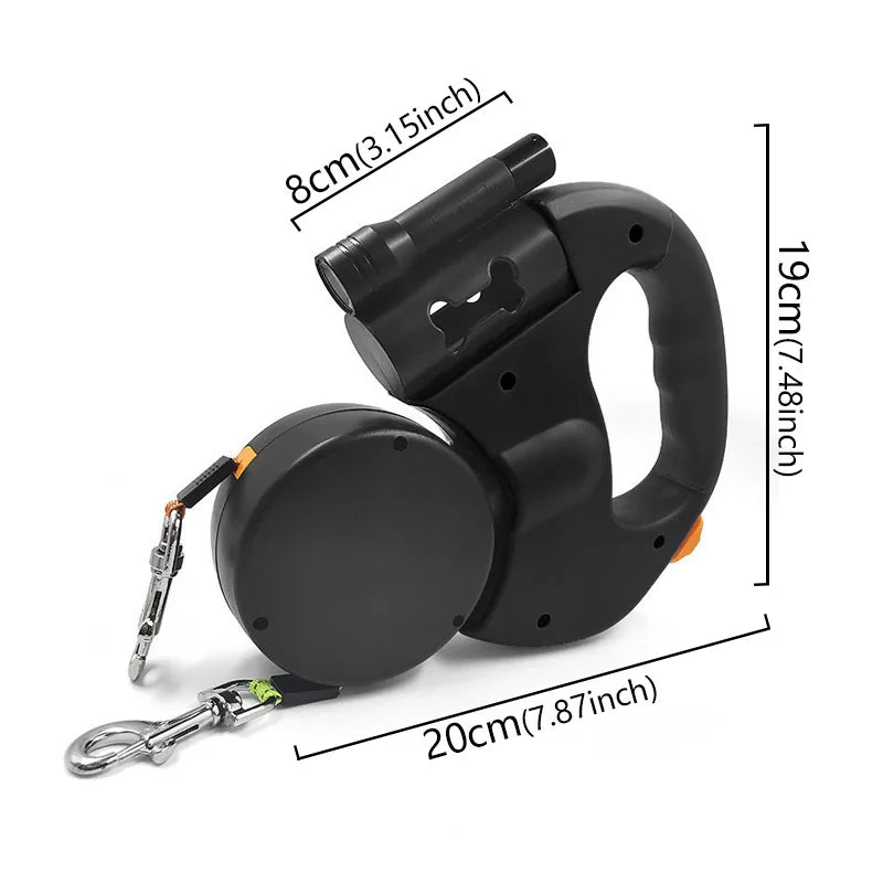 Double Head Retractable Leash Flashlight Bag Dispenser