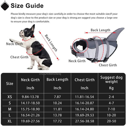 Shark Dog Life Jacket Enhanced Buoyancy Handle