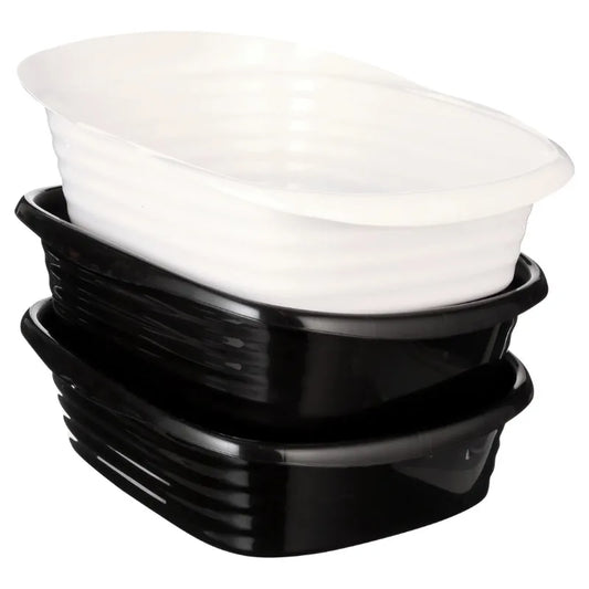 2 Open Top Plastic Cat Litter Pans & Tray