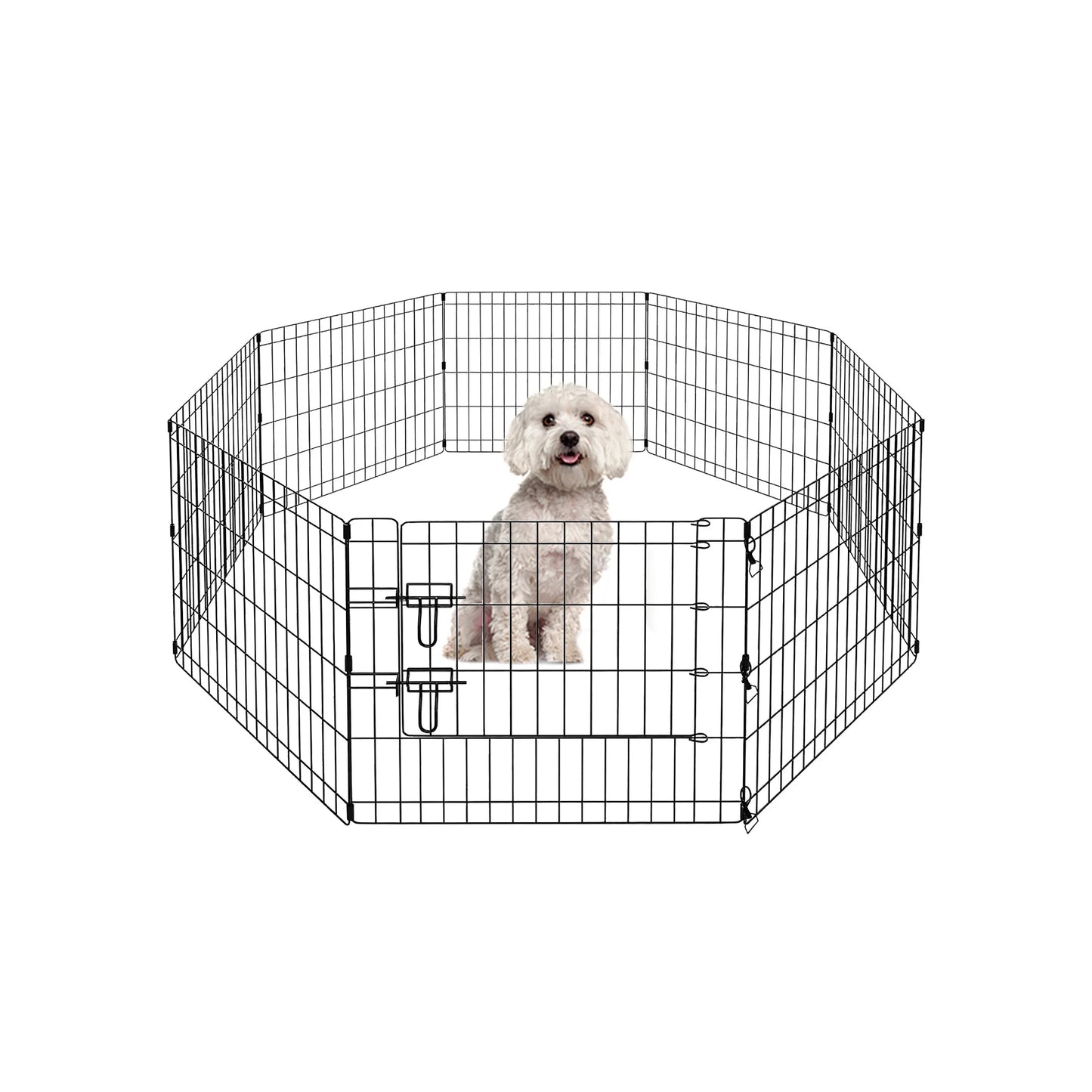Sturdy Black Octagonal Metal Dog Playpen, Foldable Design