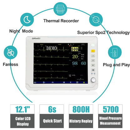 Portable Monitor 6 Parameter, 12.1" LCD Big Screen for Pet