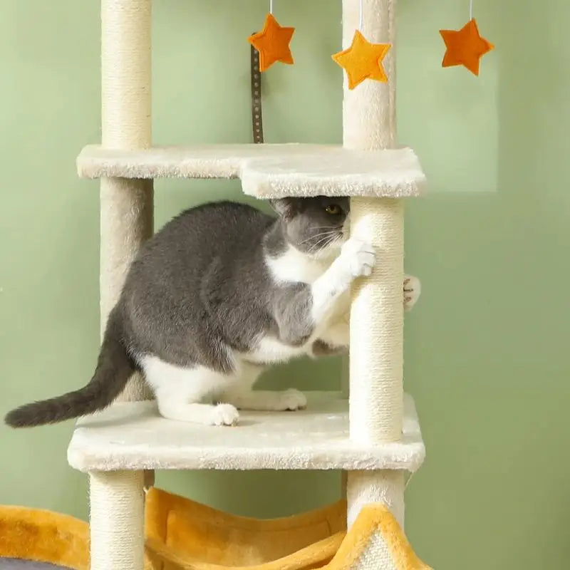 63" Moon & Star Tower with Multi-Level Playspaces & Scratching Posts
