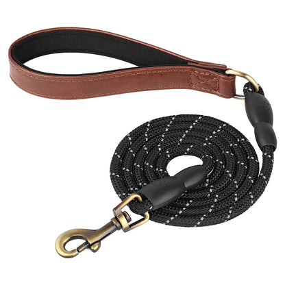5ft Reflective Dog Leash PU Leather Nylon