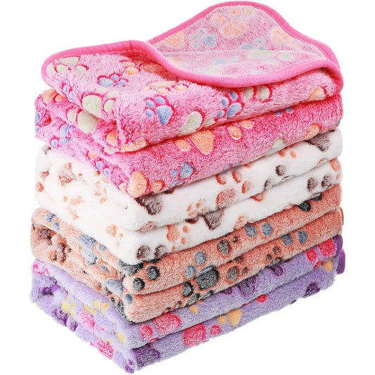 4 Pcs Dog Fleece Blanket Paw Print Small 24 x 16 Inch