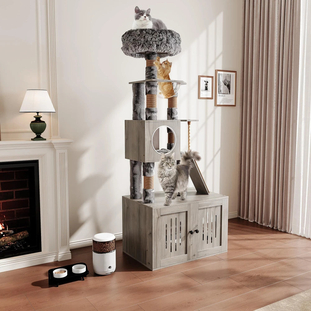 66.9" Modern Cat Tower With Storage Scratching Post Multi-Layer