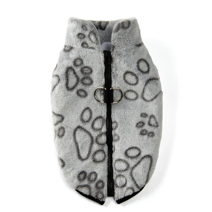 Dog Clothes Warm Paw Print Fleece Jacket