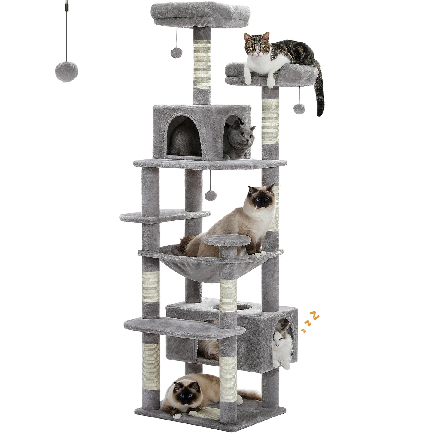 Cat Tower, Sisal-Covered Scratching Post Hammock, Perches