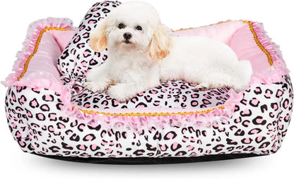 Pink Leopard Dog Bed Washable (M, 20.8'L x 18'W x 5.5')