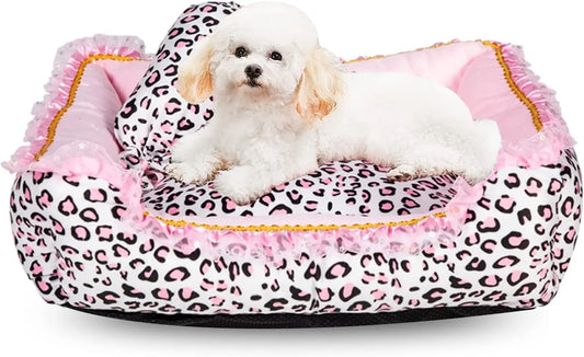 Pink Leopard Dog Bed Washable (M, 20.8'L x 18'W x 5.5')