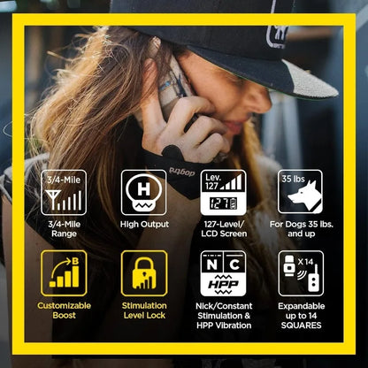 Remote Dog Training E-Collar, HANDSFREE Square, 3/4-Mile Range, Rechargeable, Waterproof, High-Output, 1 Dog System, eCollar