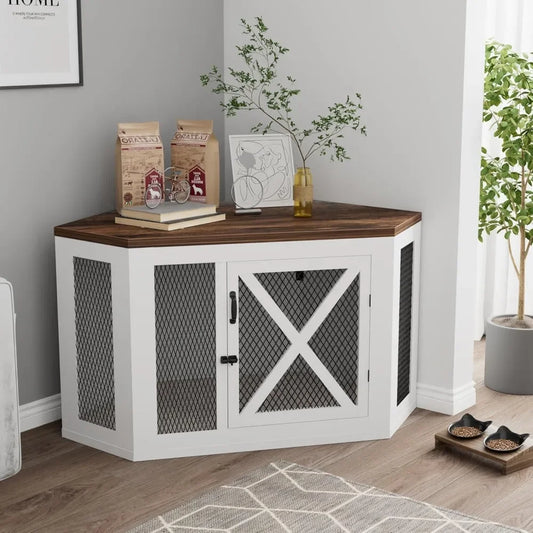 Corner Dog Crate Furniture,  End Table Mesh Panels,
