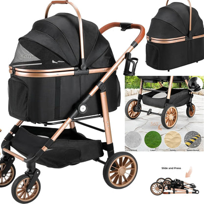 Rubber Wheels and Shock Absorption Dog Stroller