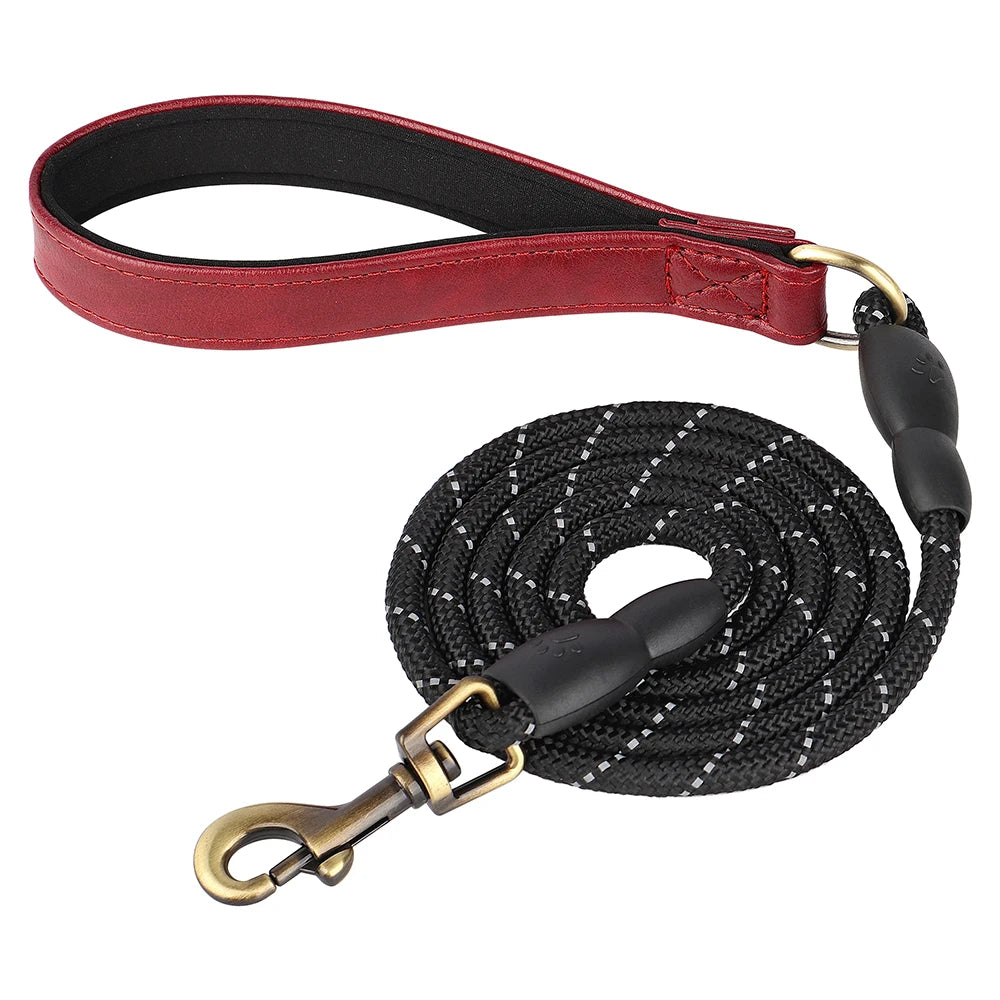 5ft Reflective Dog Leash PU Leather Nylon
