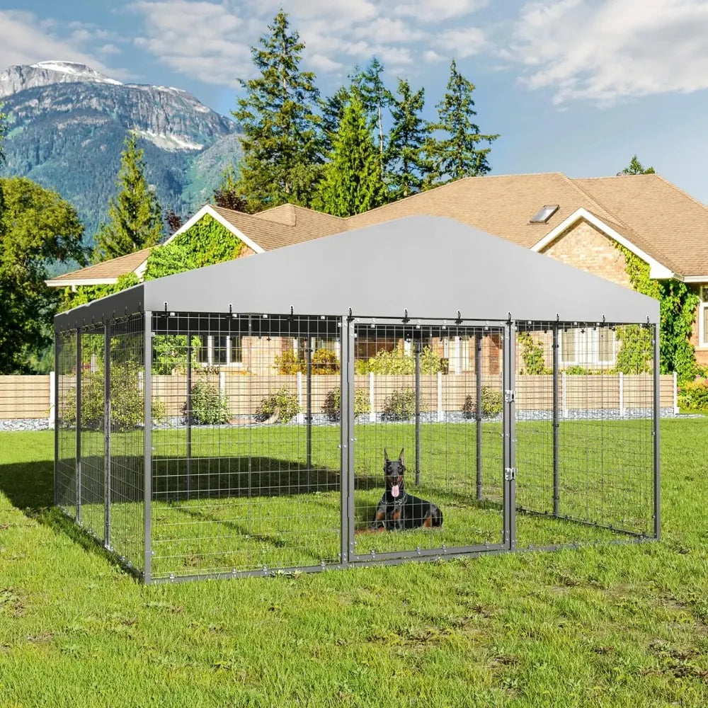 Large Outdoor Kennel Fully Covered Roof Metal Galvanized