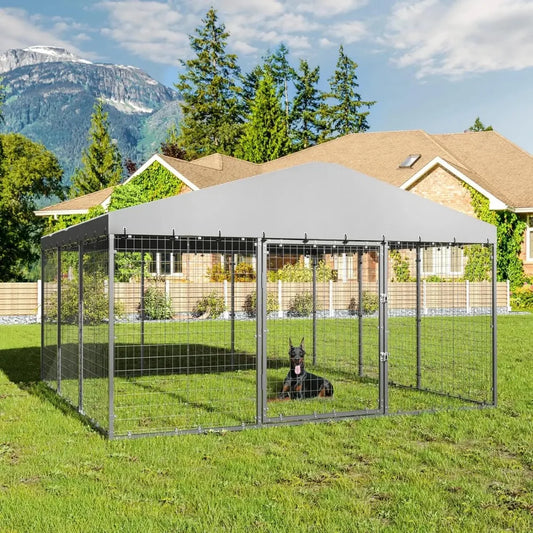 Large Outdoor Kennel Fully Covered Roof Metal Galvanized
