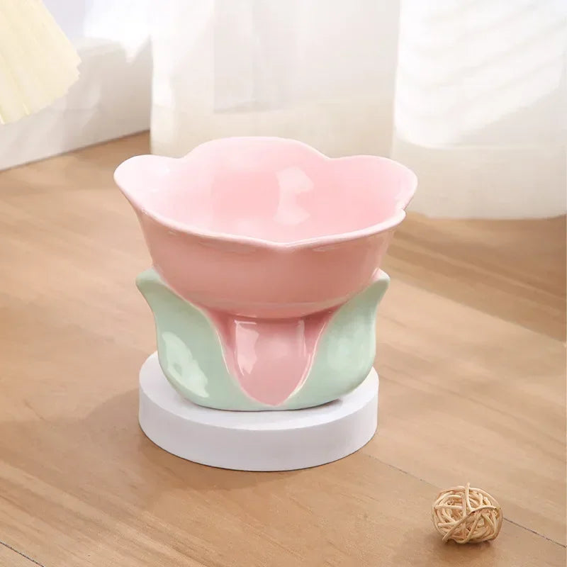 Flower Bowl Raised Ceramic Drinking Eating  Elevated Non-slip