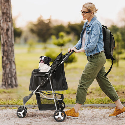Pet Stroller 3 Wheels Waterproof Cup Holder Removable Liner