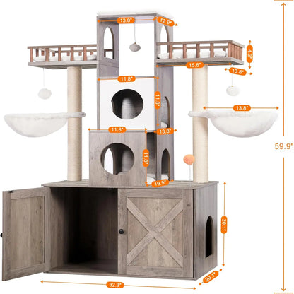 Large Cat Tree with Litter Box Enclosure