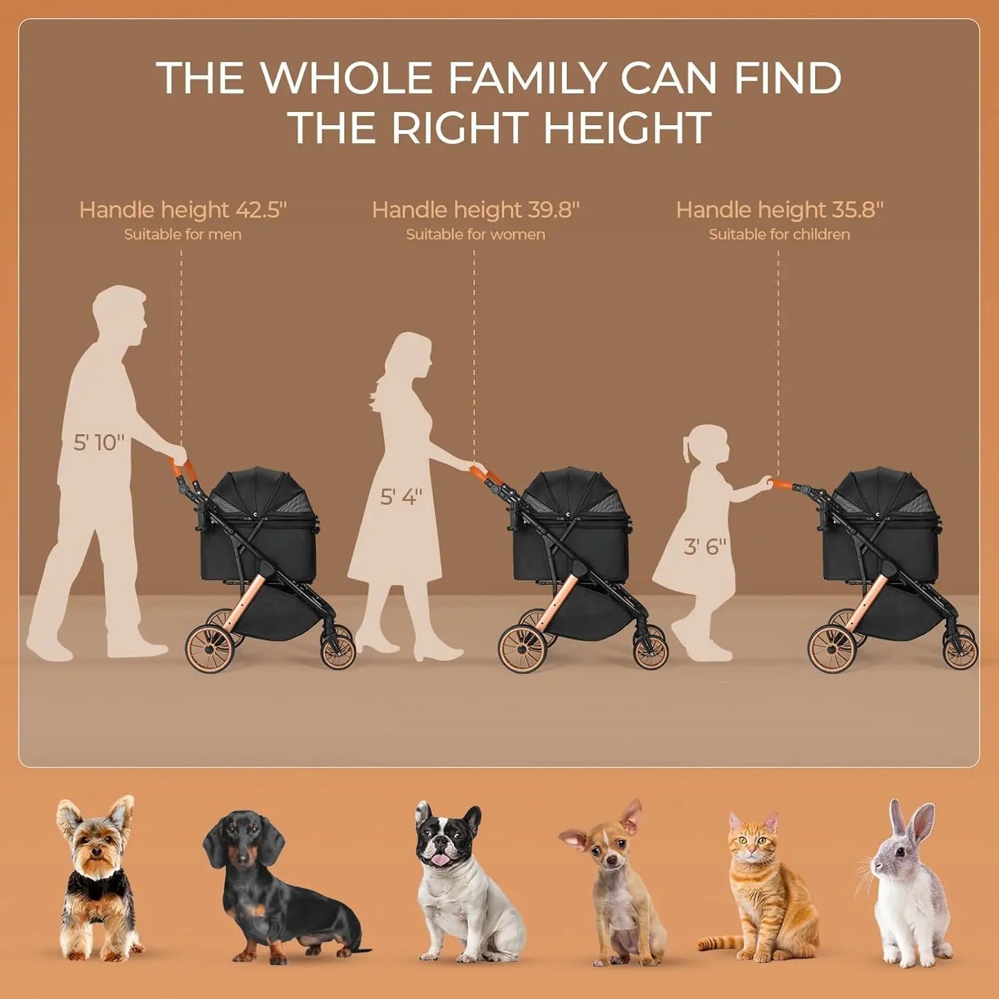 Foldable Stroller/Up to 55 Lbs/Height-Adjustable