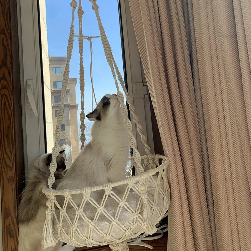 Hammock Hand Woven Cotton Rope Cats Hanging Basket