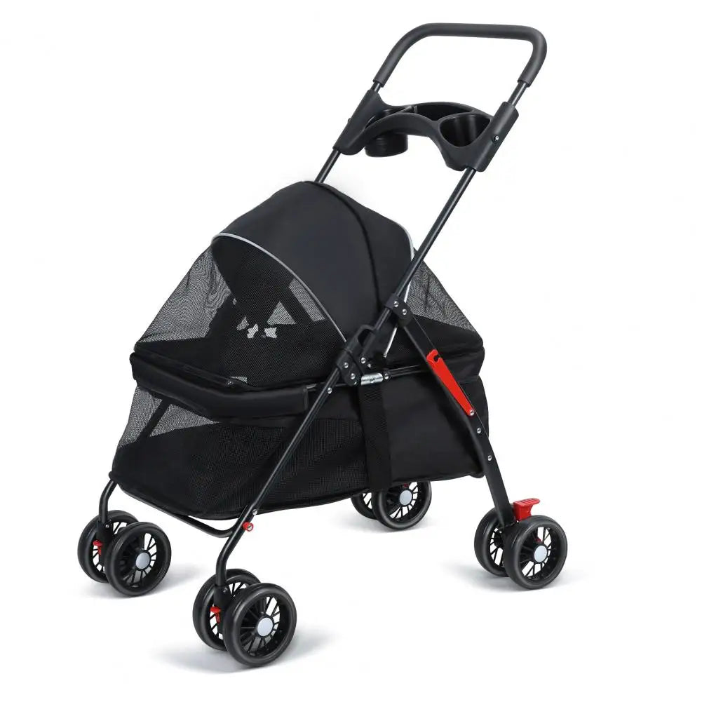 Outdoor Travel Pet Folding Stroller 4 Wheels/Cup Holder/Mesh