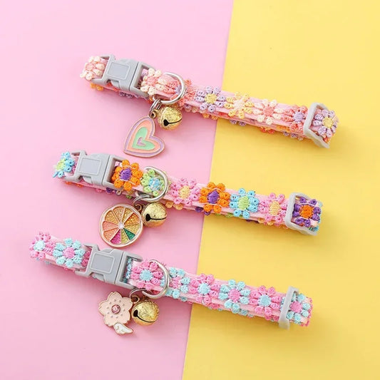 Fashion Flower Cat Collar With Bell Adjustable