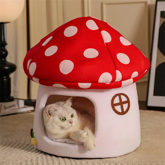 Mushroom Cat Bed with Removable and Washable Cushion Pillow