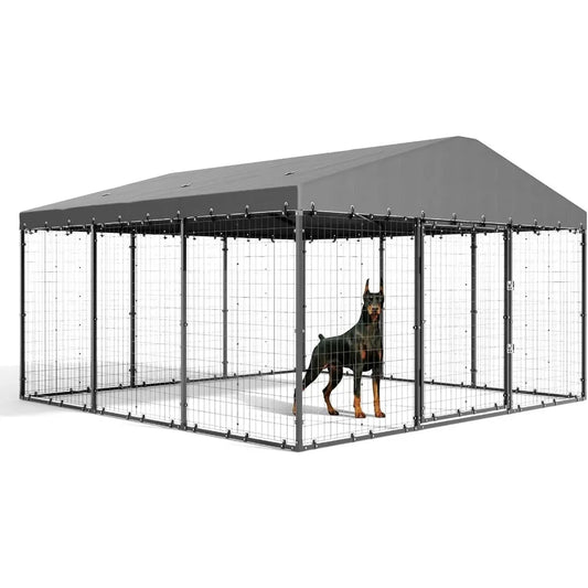 Large Outdoor Kennel Fully Covered Roof Metal Galvanized