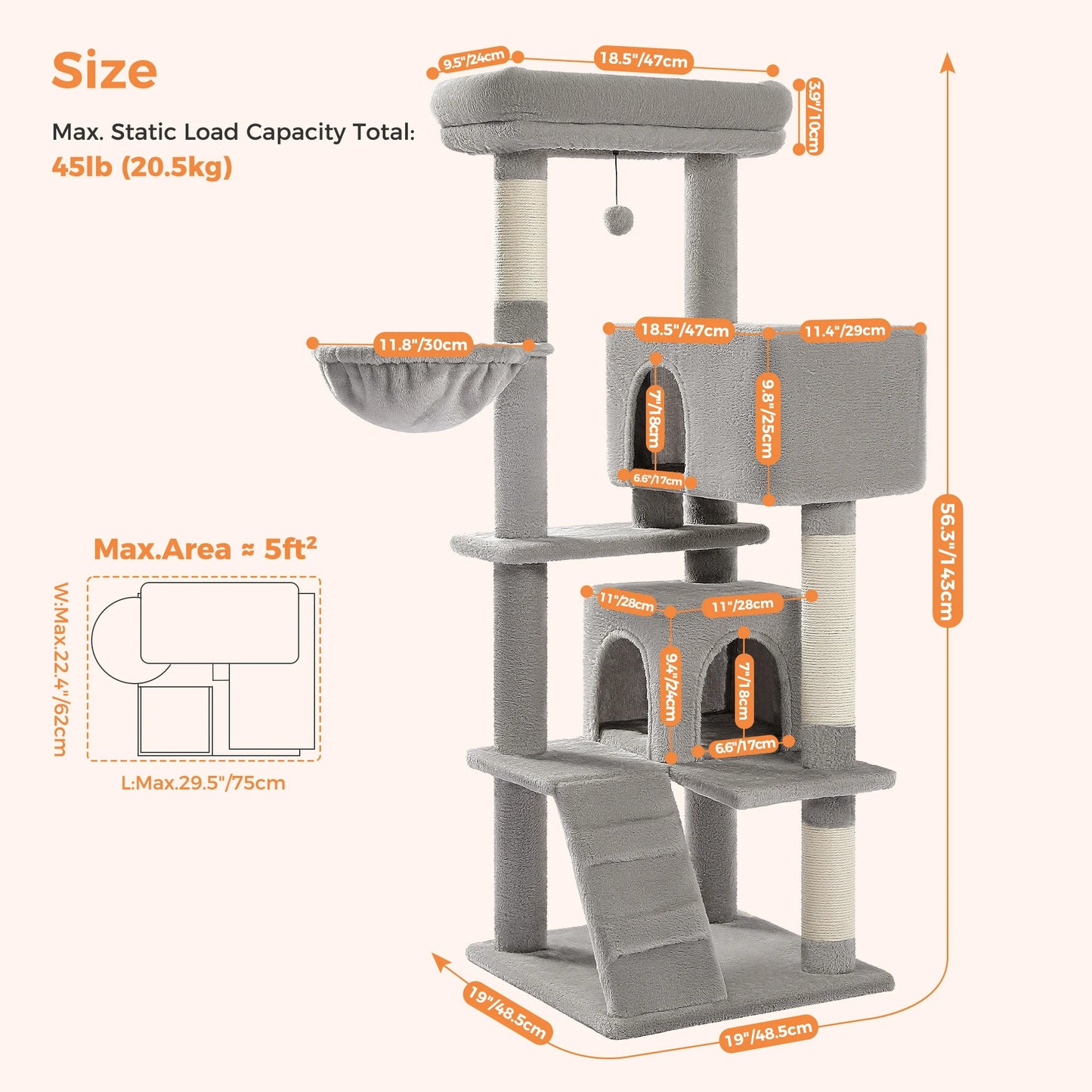 Cat Tower Condo with Perch Cozy Hammock