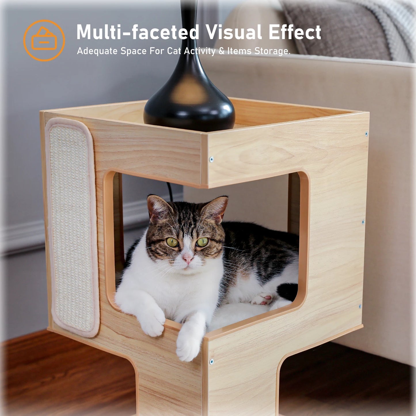 Wood Cat Condo Removable Soft Mats Scratching Pad